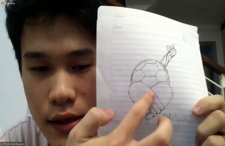  A student showcases his doodle that best describes his interests and hobbies  