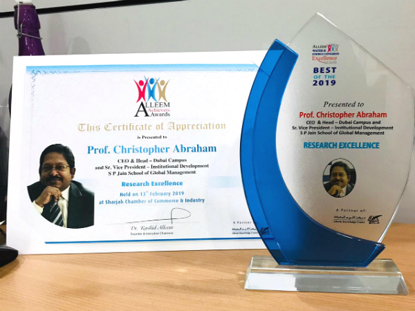 Prof Christopher Abraham awarded for Research Excellence