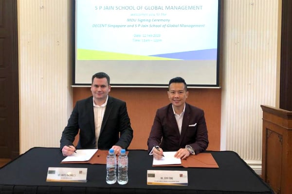 (Left to Right) Mr. Matej Michalko, CEO & Founder of DECENT, and Dr. John Fong, CEO & Head of Campus(Singapore) at SP Jain